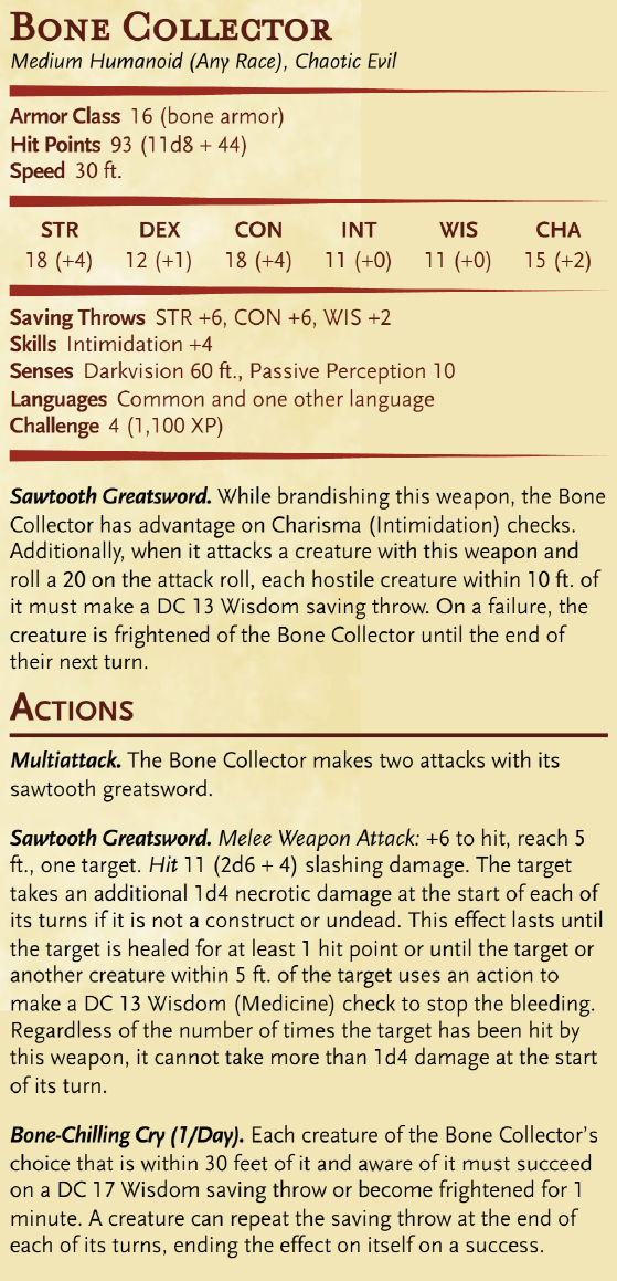 Bone Collector stat block
